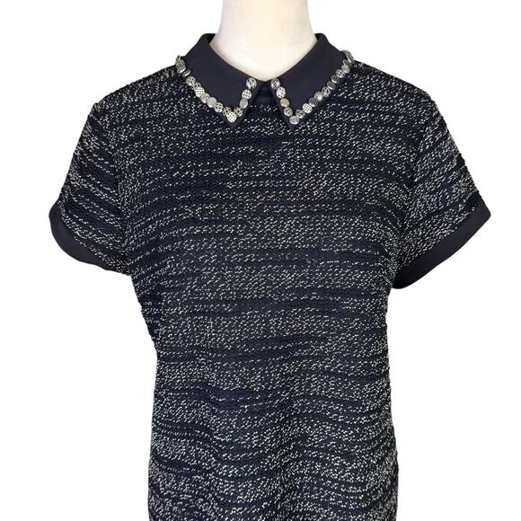 Maison Jules Black White Tweed Texture Collared Mini Shift Dress UPCYCLED - Picture 7 of 12